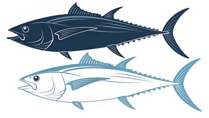 A hand-drawn vintage tuna illustration with strong dorsal features and proud posture, reminiscent of classic field guides.