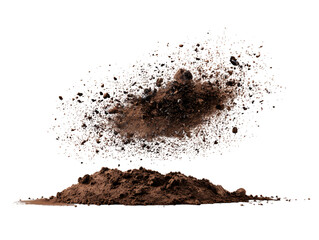 flying dirt soil pile scattered on clipping path transprent