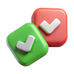 3D Checkmark Icons – Green and Red Tick Symbols on Transparent Background..