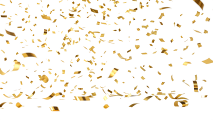 Elegant gold confetti isolated on transparent background (PNG format). Perfect for luxury celebration, New Year, weddings, and party-themed designs. High-resolution, no shadow, ready to use.