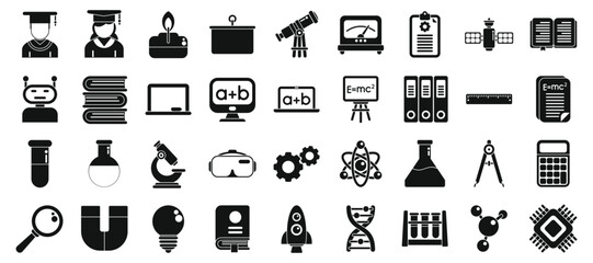 Stem education icons set. Exploring various fields of science and education with icons symbolizing knowledge, research, and academic pursuits