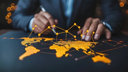 Global network connections visualized on a world map.