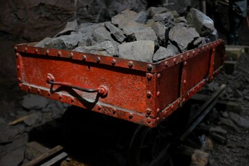 Red Mining Cart in Underground Mine