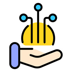 Hand Holding Money Stablecoin Icon for Ai Finance and Digital Virtual Bank Innovation Concept. Bitcoin Currency Payment and Exchange Technology in Future Economic. Fintech Trade Outline Solid icon.