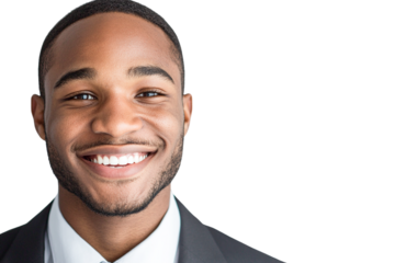 Portrait of a smiling African American businessman with transparent background, showcasing a joyful expression and confident demeanor.