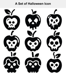 Nine halloween icons of apples with skulls