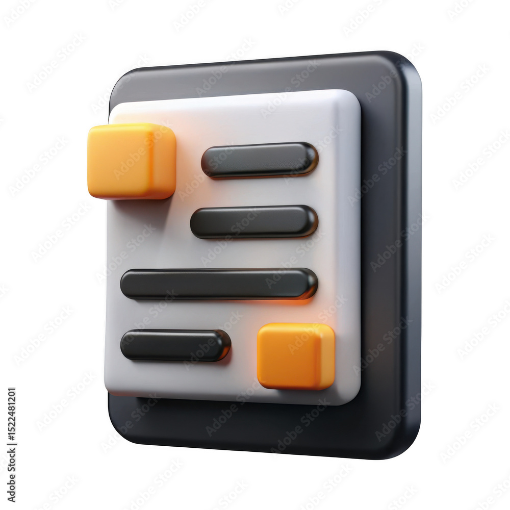 Aufkleber 3d realistic document icon with orange and black elements isolated on transparent background