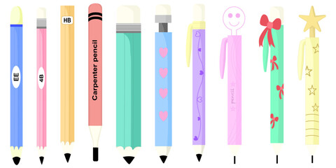 Illustration of various pencil designs