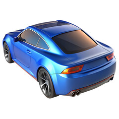 3D Blue Sports Car – Rear Side View of Realistic Modern Vehicle on Transparent Background..
