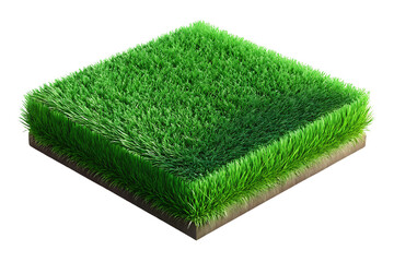 3D Isometric Green Grass Tile – Realistic Grass Patch Isolated on Transparent Background..