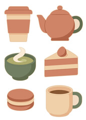 Minimalist Coffee, Tea, and Dessert Vector Sticker Set