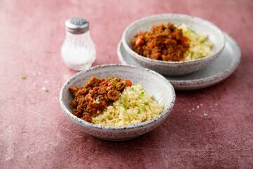 Beef ragout with olives and couscous
