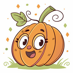 Cartoon Pumpkin with Face Vector
