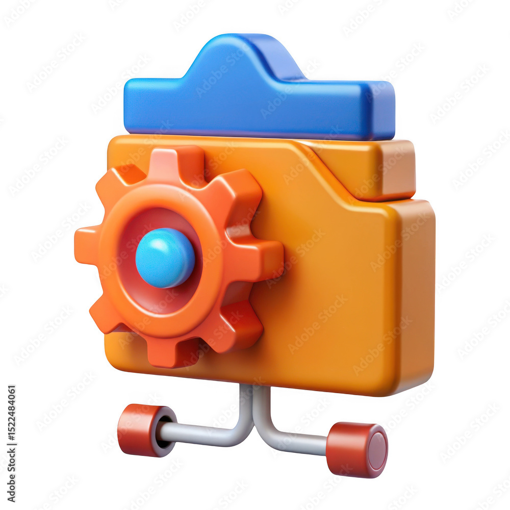 Poster 3d render of colorful gear icon with folder isolated on transparent background