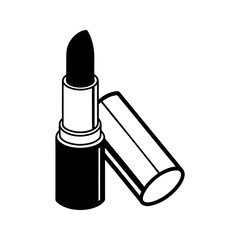 Black and white lipstick icon isolated on transparent background