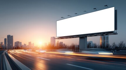 Empty Billboard at Sunrise Cityscape