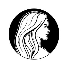 Woman profile with long hair in circle isolated on transparent background