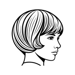Woman profile with short bob haircut isolated on transparent background