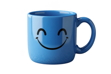 Blue smiley face mug isolated on transparent background