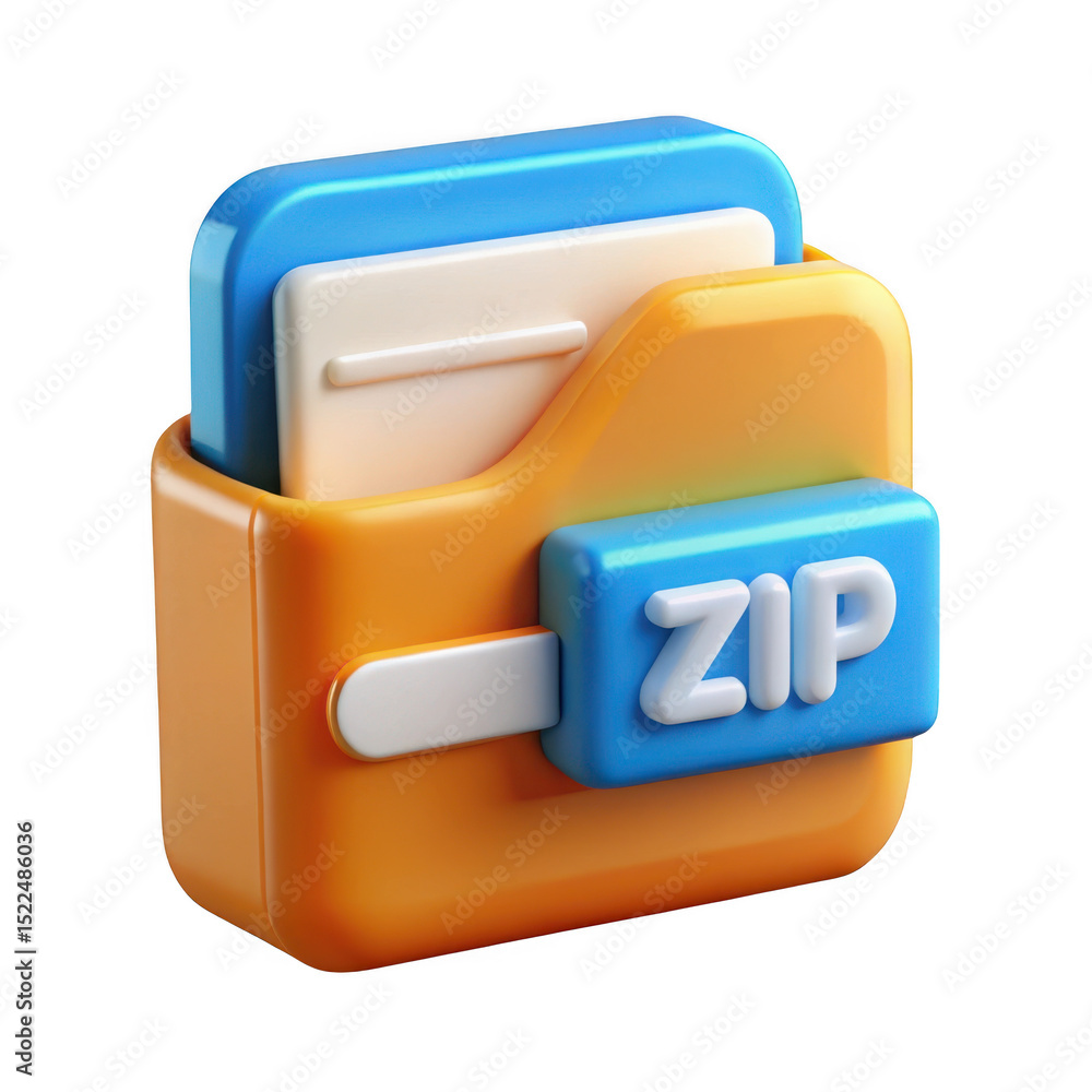 Poster 3d realistic zip file folder icon isolated on transparent background
