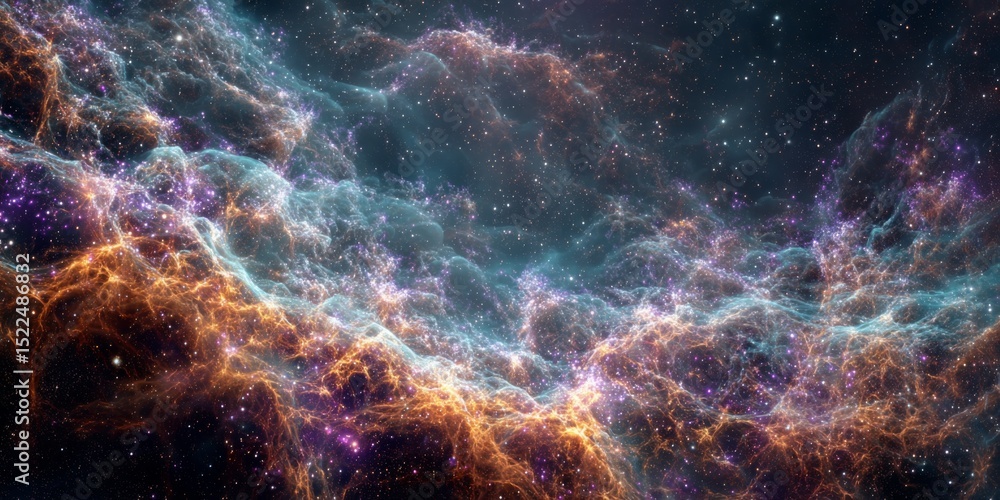 Poster vibrant cosmic web with colorful galactic structures and stellar background for science and technolo