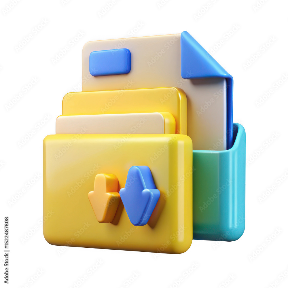 Poster 3d realistic file folder icon with download arrows isolated on transparent background