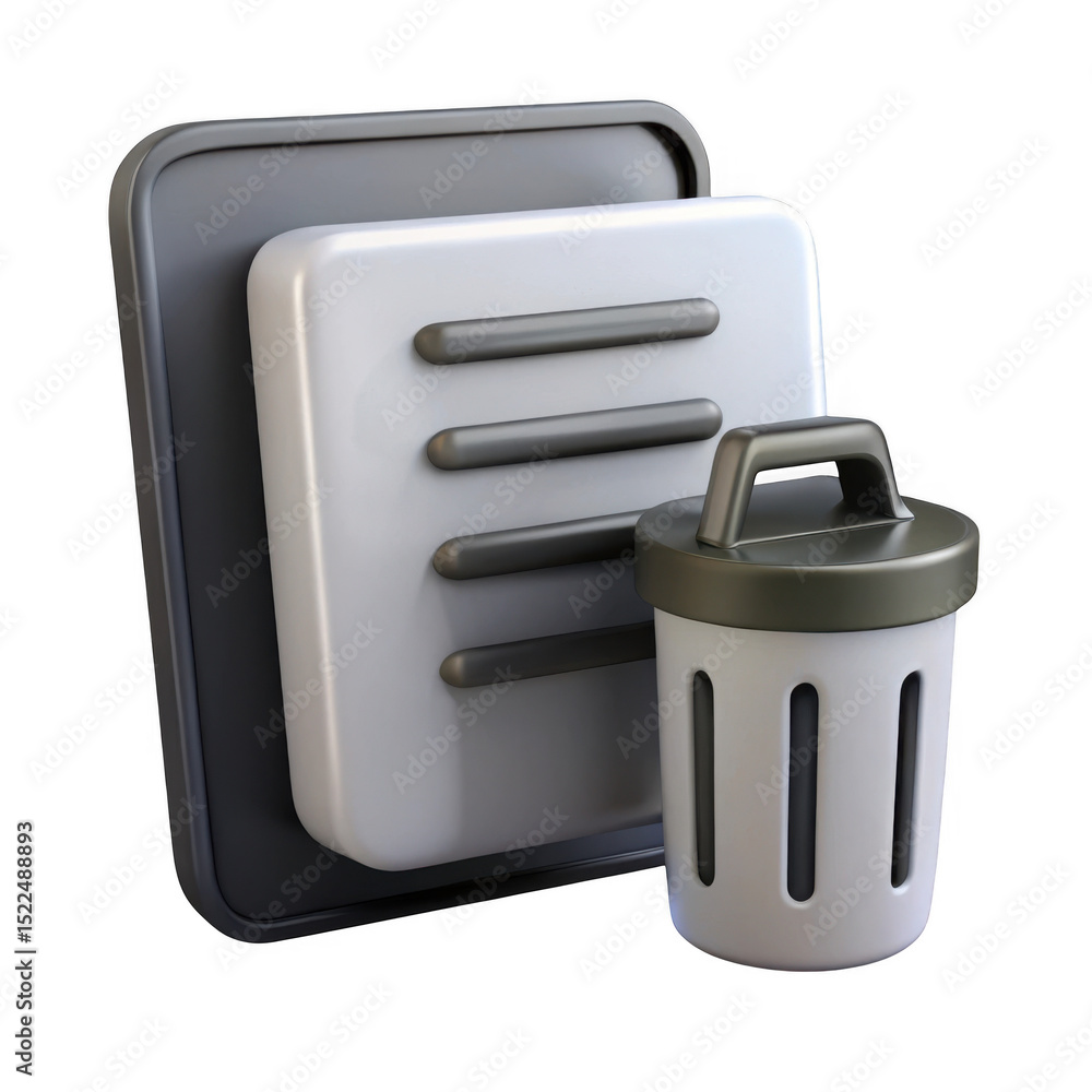 Poster 3d realistic file and trash can icons isolated on transparent background
