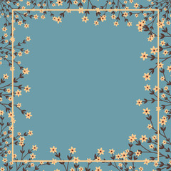 Flowers frame in retro colors flat vector illustration.