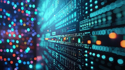 Digital data stream with bokeh effect.