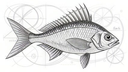 Detailed Hand-Drawn Tuna for Scientific or Tattoo Line Art