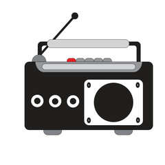Vector radio: A wireless marvel that amplifies sound, music and news globally. Instant communication, cultural bridge, in black, and gray, and on a white background