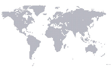 Dotted world map clip art featuring geometric Earth elements. A stylized take on global cartography with a contemporary look. Small dotted circle shape in world map