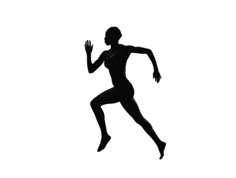 Dynamic silhouette of a female runner in motion for fitness design