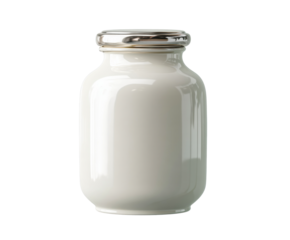 Elegant glass jar filled with fresh milk for modern kitchen decor