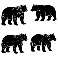 Four black bears in various poses with white outlines against a white background illustration art