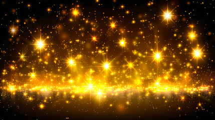Golden sparkling stars on a dark background creating a magical and enchanting atmosphere