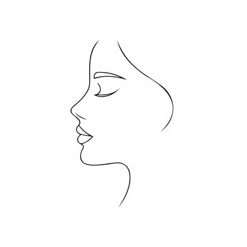 Elegant minimalist black line art illustration of a woman's face in profile