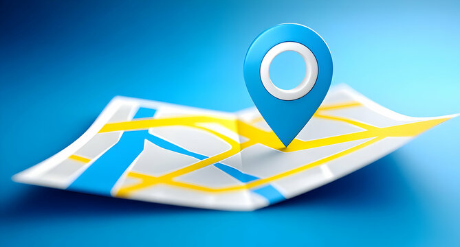 A digital map with a location pin, representing navigation and direction in a modern travel context.