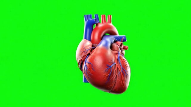 Anatomically accurate 3D animation of a human heart beating on a chroma key green screen. Perfect for medical presentations, education, and science projects.

