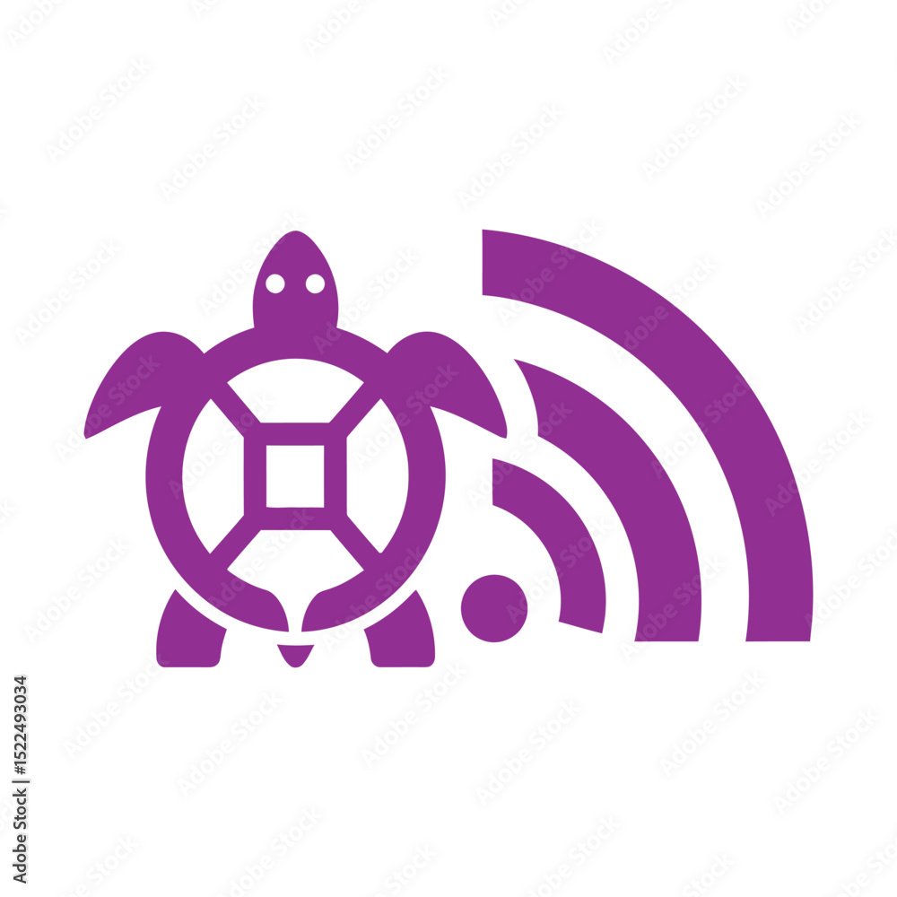Poster stylized purple turtle icon with wireless signal emanating from shell