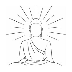 Line art illustration of a seated buddha with a halo effect in a meditative pose