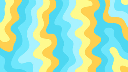 Summer Theme Abstract Wavy Background with Vibrant Colors. Summer-themed abstract background featuring wavy stripes in bright yellow, orange, and blue tones.