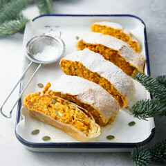 Homemade pumpkin strudel with nuts