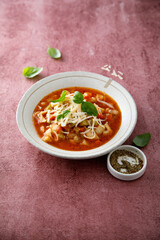 Traditional minestrone soup with cheese