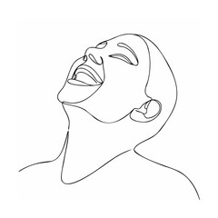 One line art illustration of a person laughing with head tilted backwards in pure joy