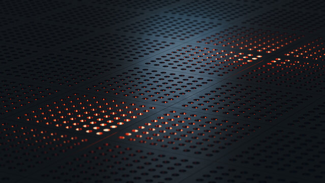 Vibrant technological abstract pattern with glowing elements in 3D