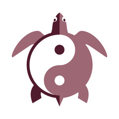 Stylized Turtle Silhouette with Yin Yang Symbol in Mauve Tones