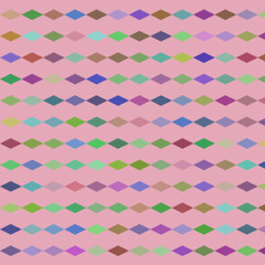 A Delightful Display of Multicolored Diamonds Arranged in Horizontal Rows on a Soft Pink Background, Creating a Visually Appealing Pattern.