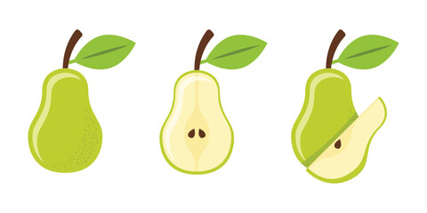 Pear icon set collection in flat style. Fresh fruit vector illustration on isolated background. Fresh pear sign business concept.