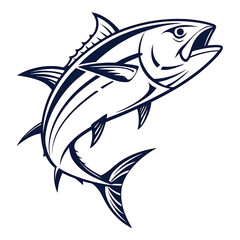 Obraz premium Tuna fish logo featuring sleek vector lines, with a clean and modern style, incorporating realistic details of the fish on a white background.